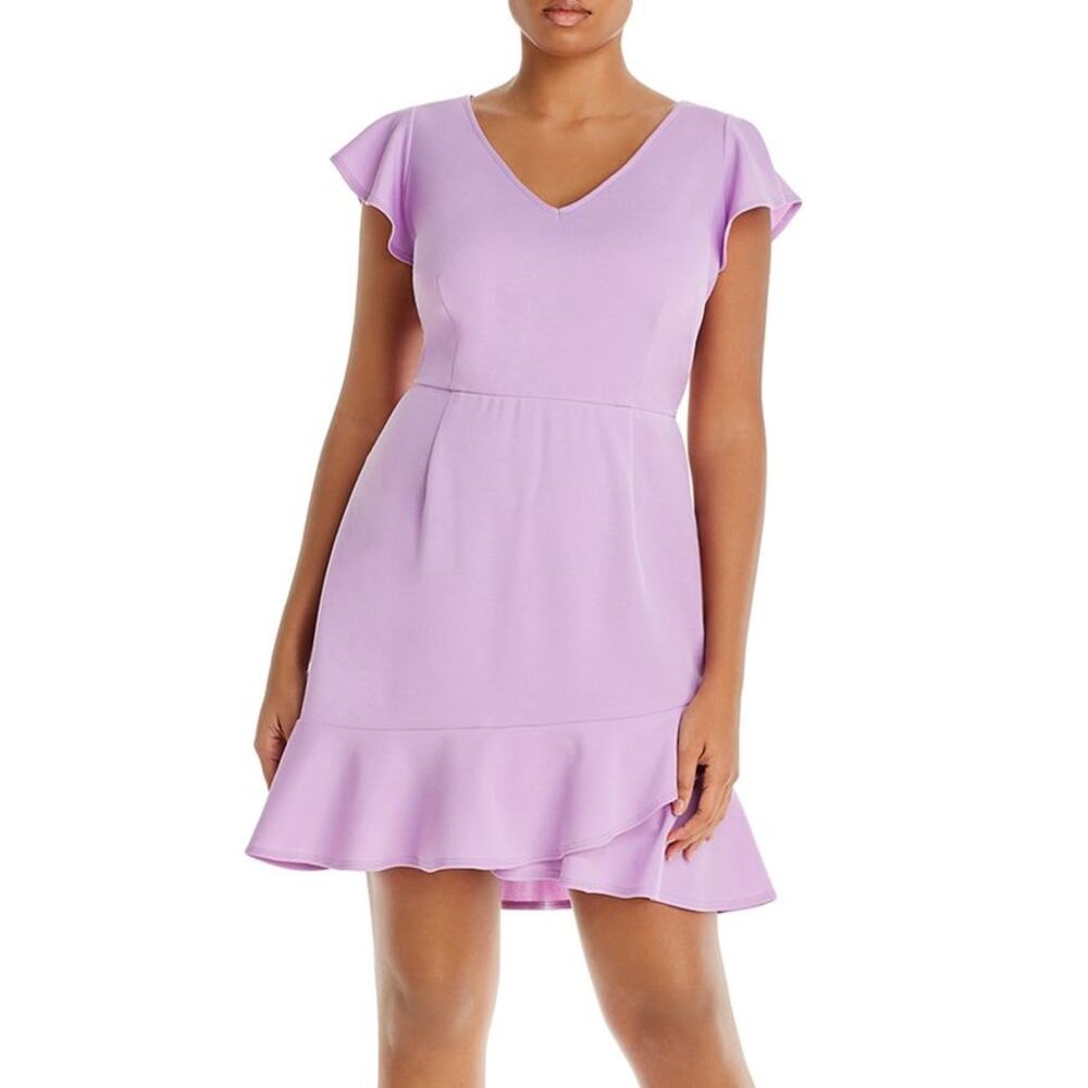 AQUA CURVE Lilac Flutter Sleeve Flounce Hem Mini Dress Size 2X‎ NWT
